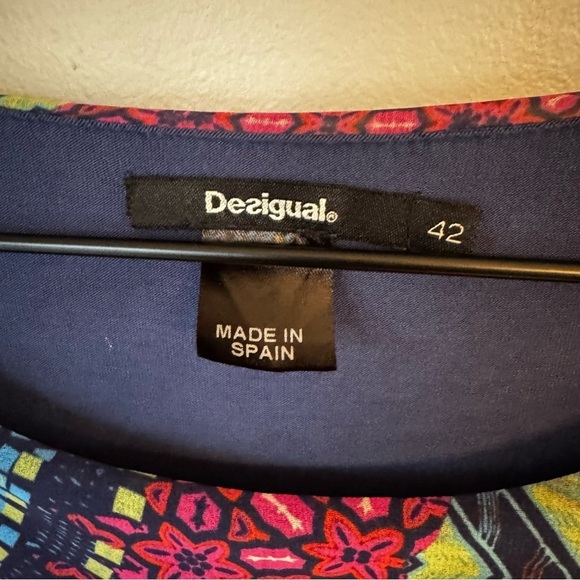 Desigual Double Layer Boho Dream Catcher Chiffon Navy Shift Dress Sz 42 (US 14) - Picture 3 of 6